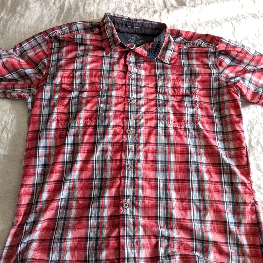 Khul, XXL, Red Plaid Short Sleeve Button down casual shirt